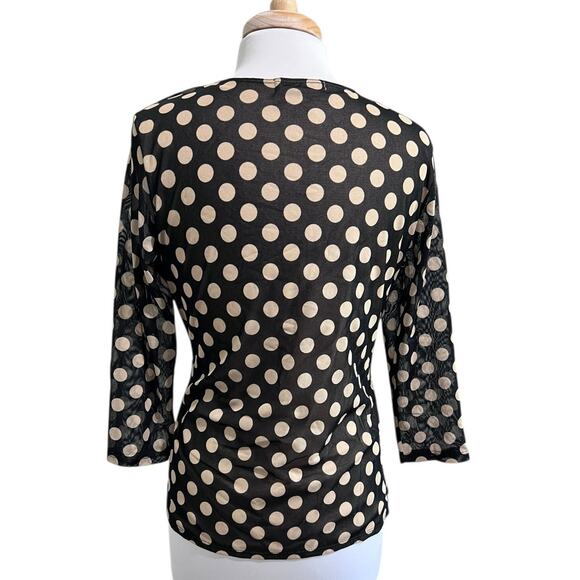 Notations Vtg Y2K Cinched Layered Look Black Tan Polka Dot Top Blouse L - Picture 5 of 6